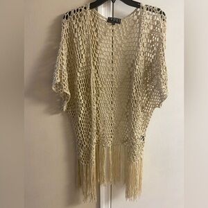 POL Cream Crochet Fringe Kimono cardigan Medium